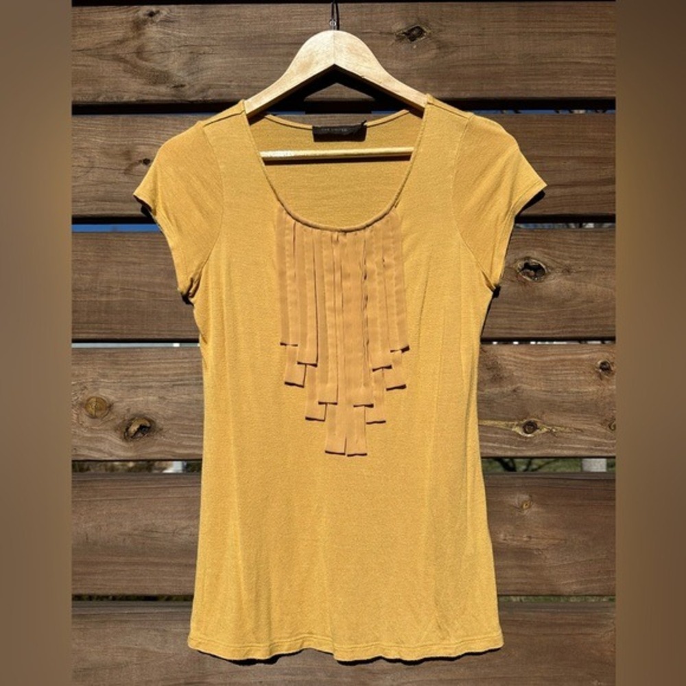 Y2K Vintage The Limited Golden Mustard Yellow Pleated Detail Baby Tee Blouse
